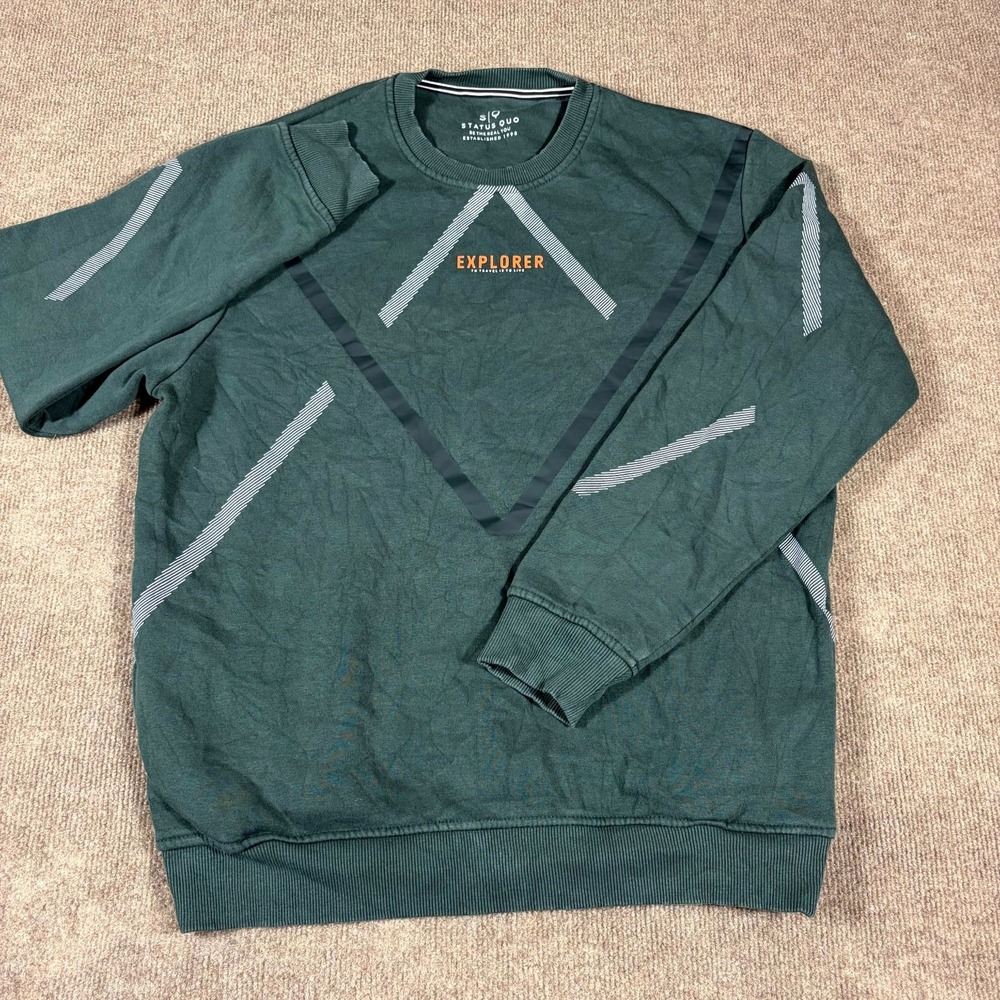 Status Quo Sweatshirt Men Large Green Graphic Explorer Pullover Outdoor Gorpcore - Picture 1 of 10